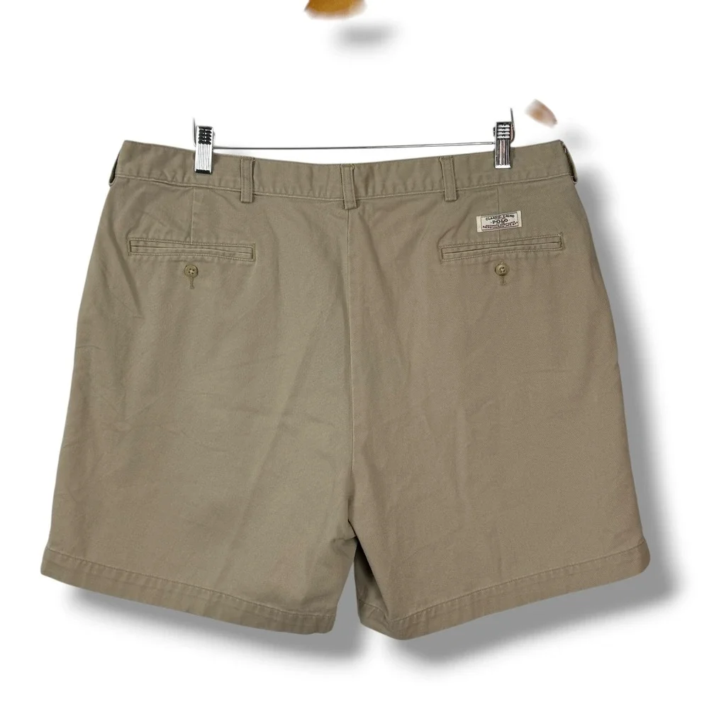Vintage Polo Ralph Lauren Andrew Short Men 40 Khaki Pleated Chino Cotton Golf